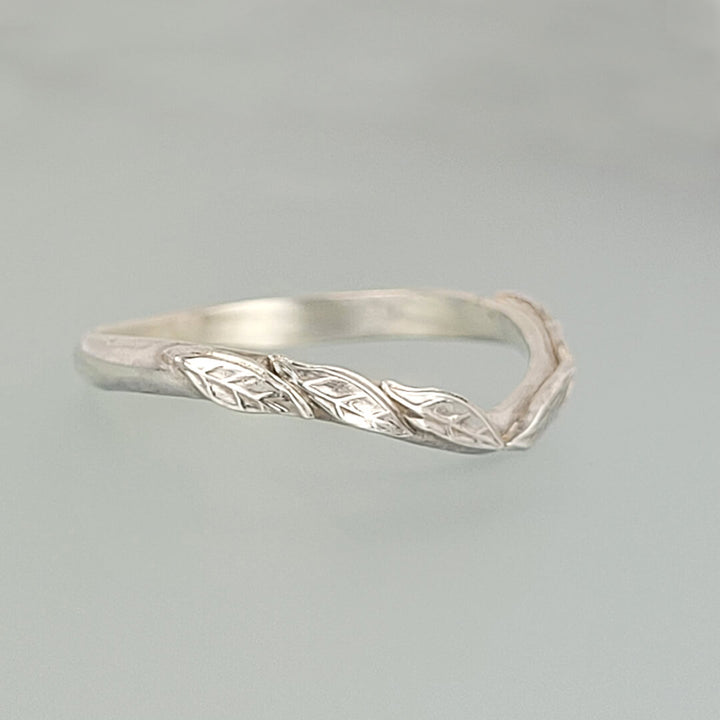 Leaf Curved Wedding Band in Sterling Silver
