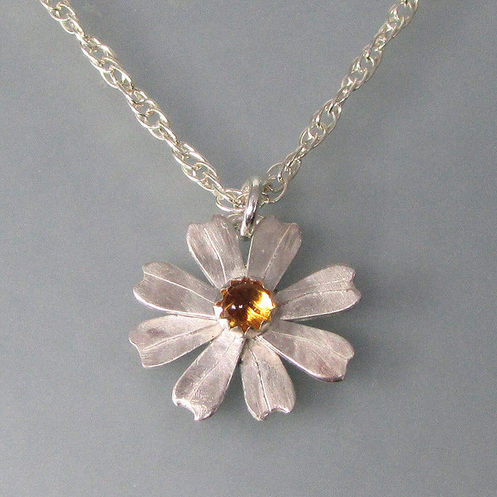 small daisy necklace with citrine in sterling silver