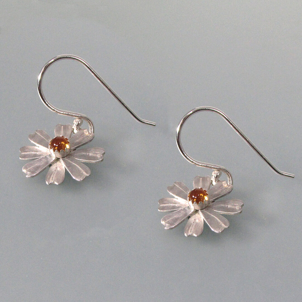 Small daisy earrings in sterling silver with citrine