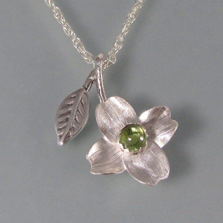 Dogwood flower necklace in sterling silver