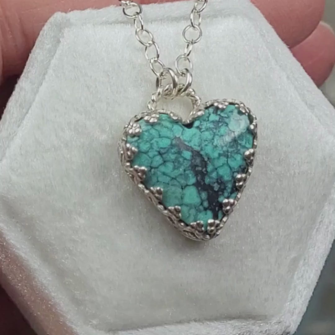 turquoise heart necklace sterling silver