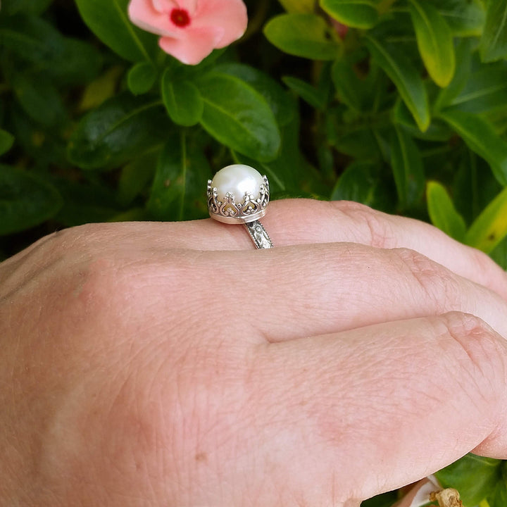 sterling silver pearl engagement ring Edwardian style