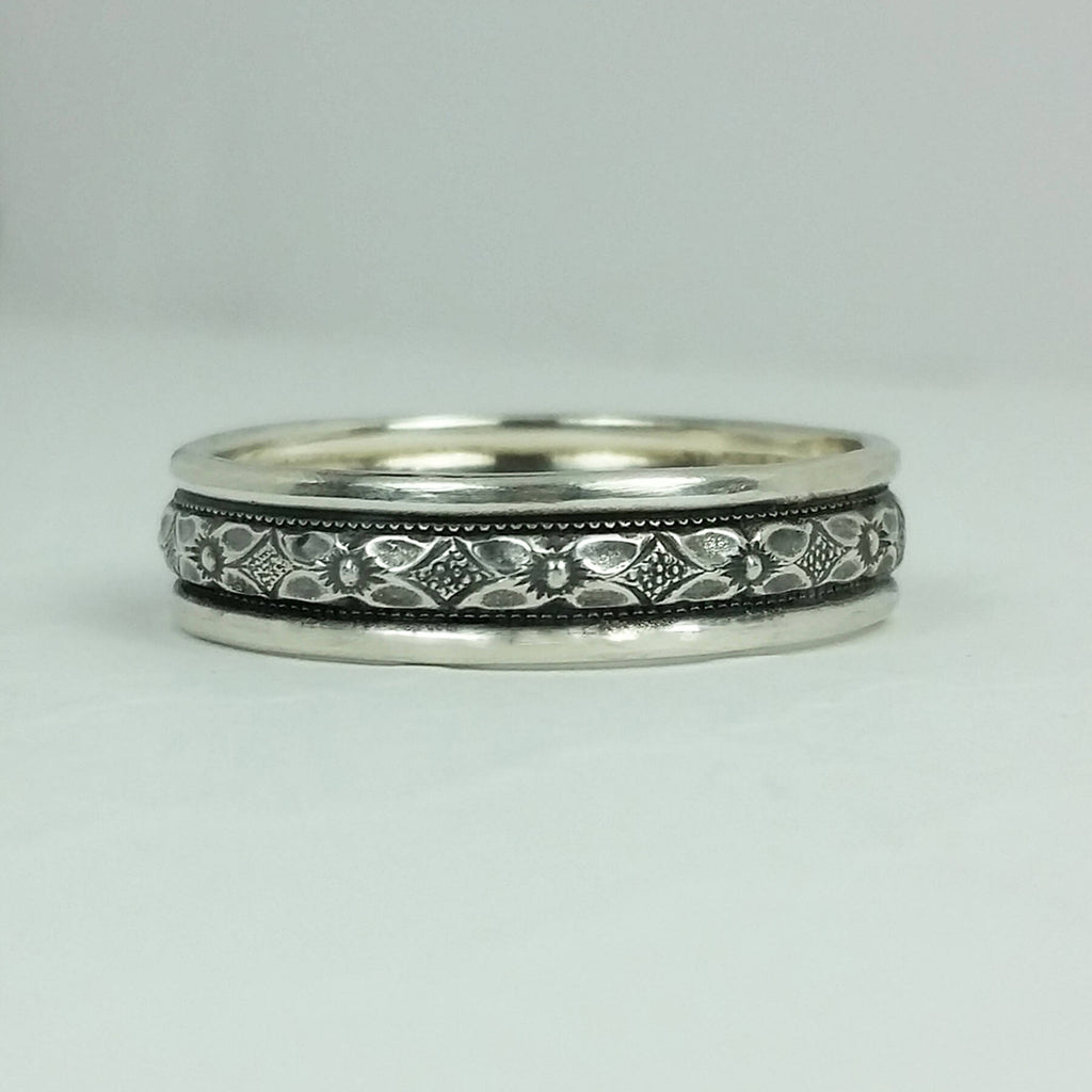 Edwardian Vintage Style Men's Wedding Band in Sterling Silver