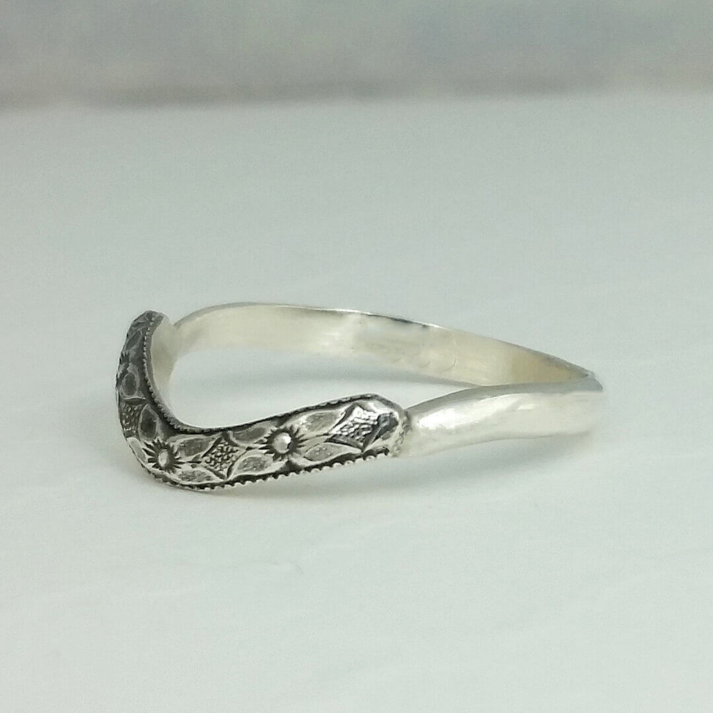 floral curved nesting wedding band in sterling silver