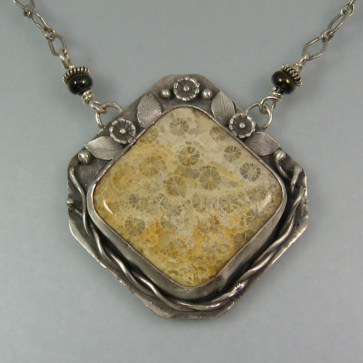 fossil coral sand sunflower necklace