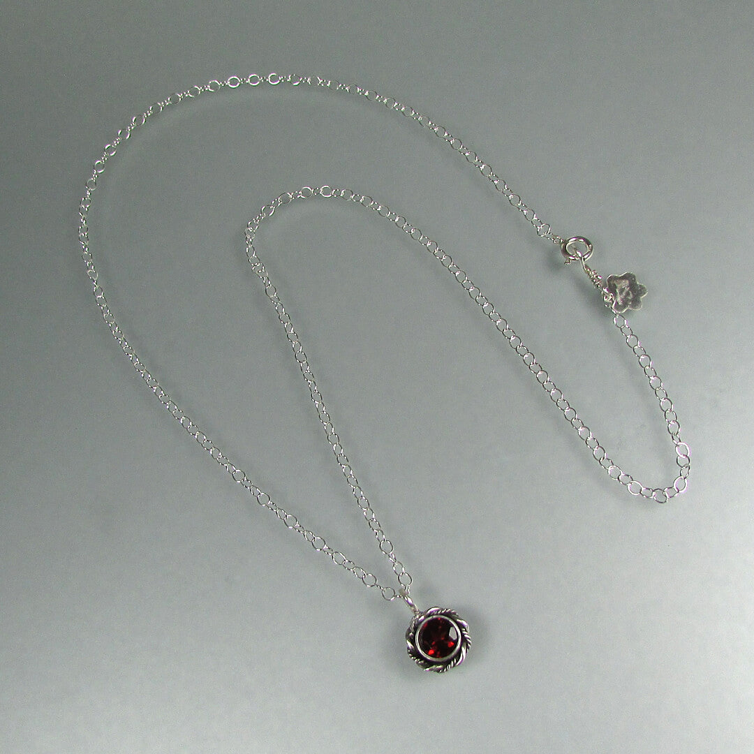 Vintage Style Garnet Pendant Necklace in Sterling Silver