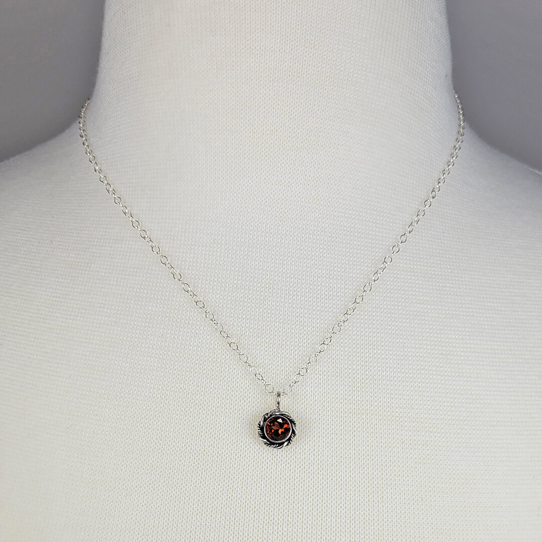 Vintage Style Garnet Pendant Necklace in Sterling Silver