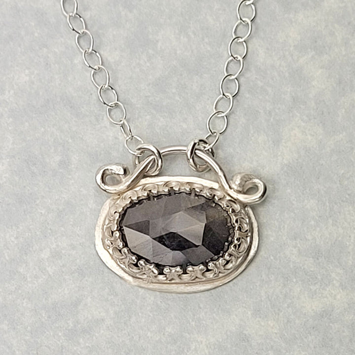 Rose Cut Gray Sapphire Necklace in Sterling Silver