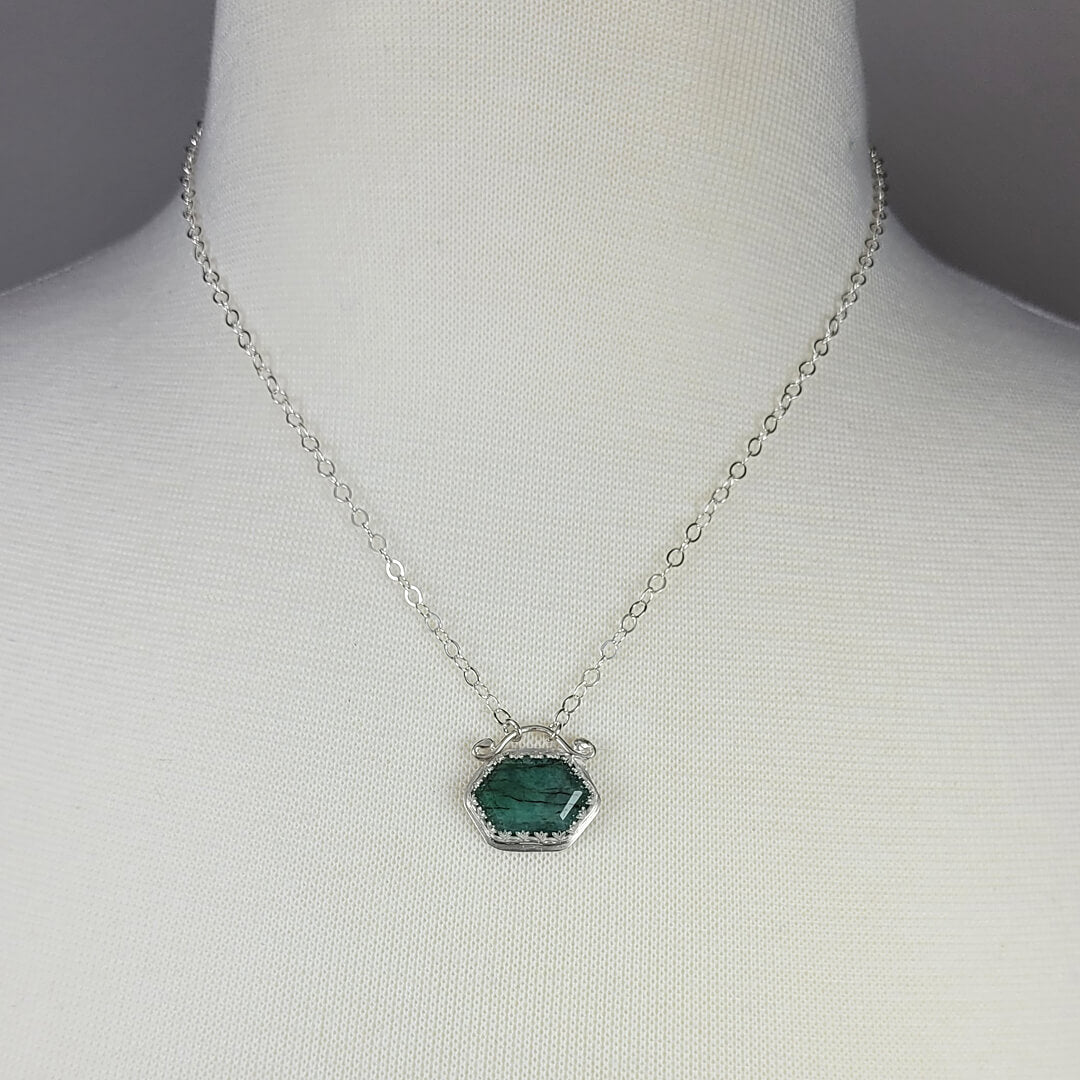 Hexagon Emerald Necklace in Sterling Silver