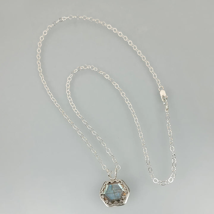  Hexagon Labradorite Necklace in Sterling Silver