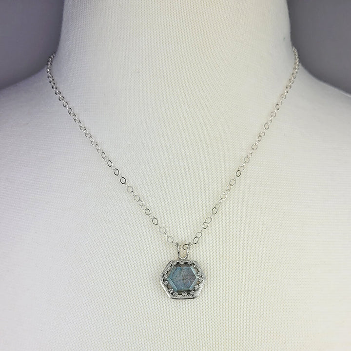  Hexagon Labradorite Necklace in Sterling Silver