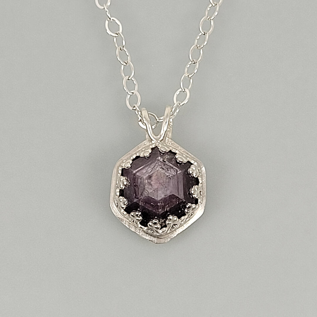 Hexagon Purple Sapphire Necklace in Sterling Silver