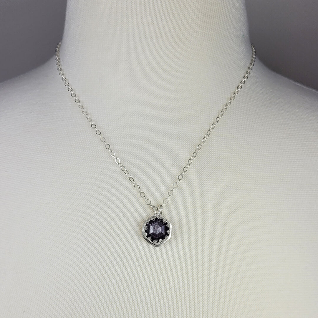 Hexagon Purple Sapphire Necklace in Sterling Silver