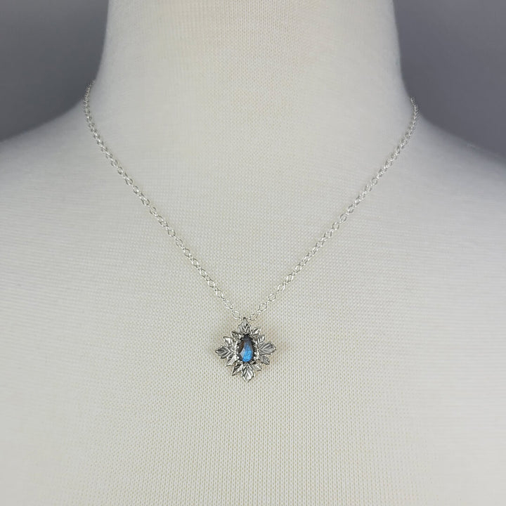 Woodland sprite labradorite necklace with leaves in sterling silver
