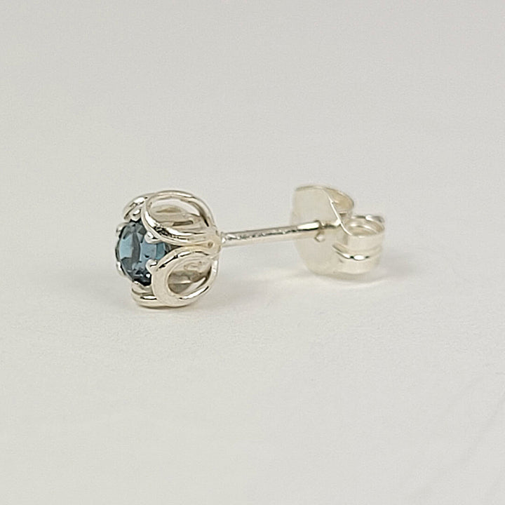 Blue topaz bud earrings - small stud earrings in sterling silver