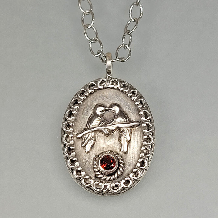 Love birds necklace sterling silver with garnet