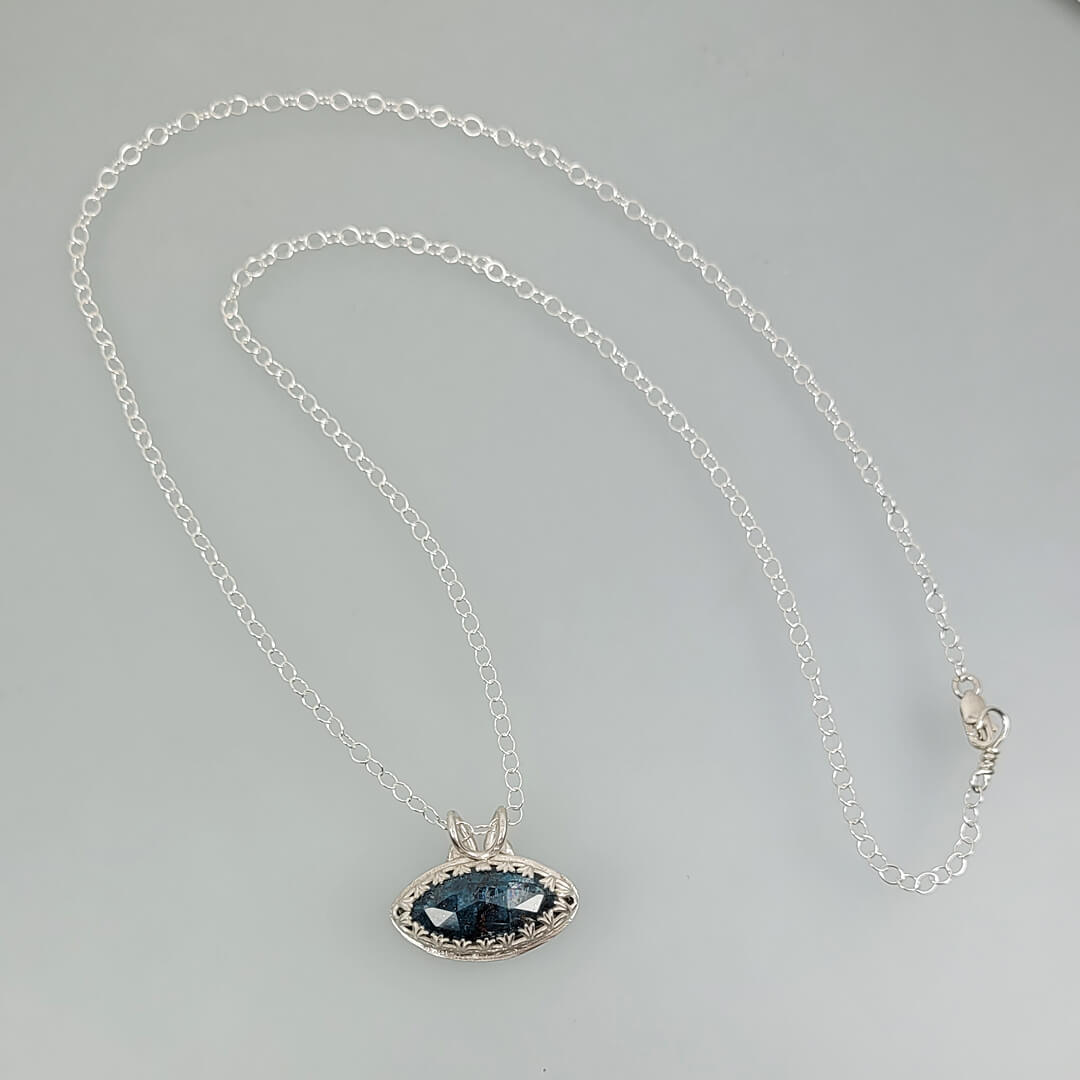 Marquise Kyanite Necklace in Sterling Silver, Vintage Style