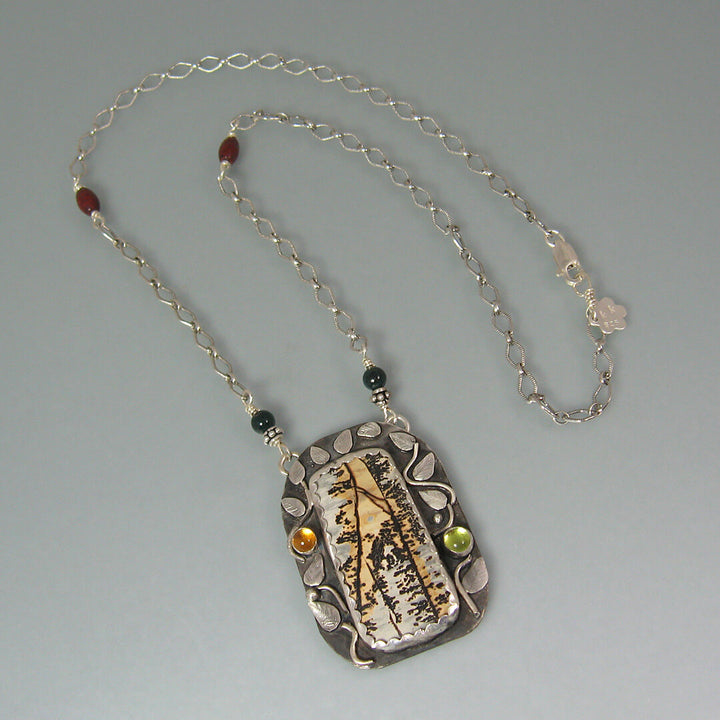 trees and leaves necklace with nature's paintbrush stone