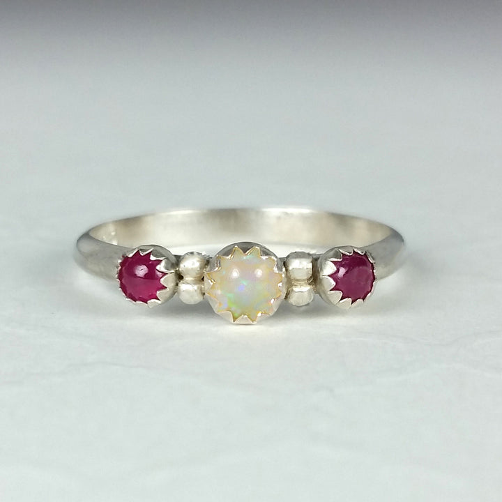 opal and ruby ring in sterling silver