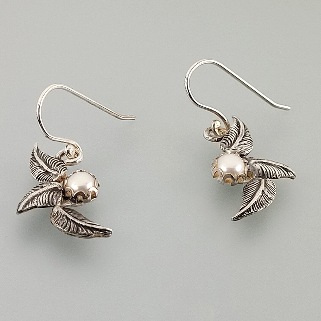 cluster leaf earrings with pearls in sterling silver