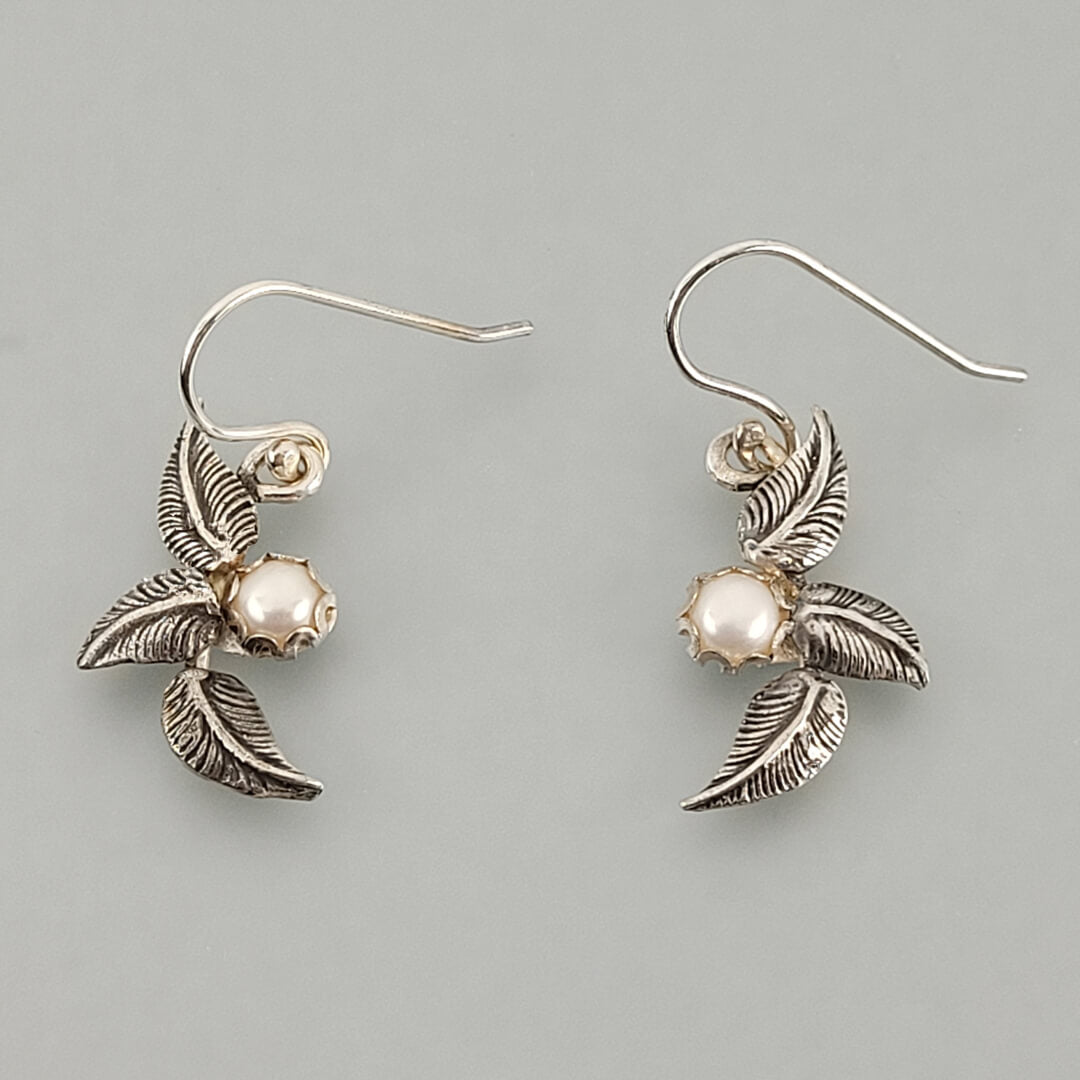 cluster leaf earrings with pearls