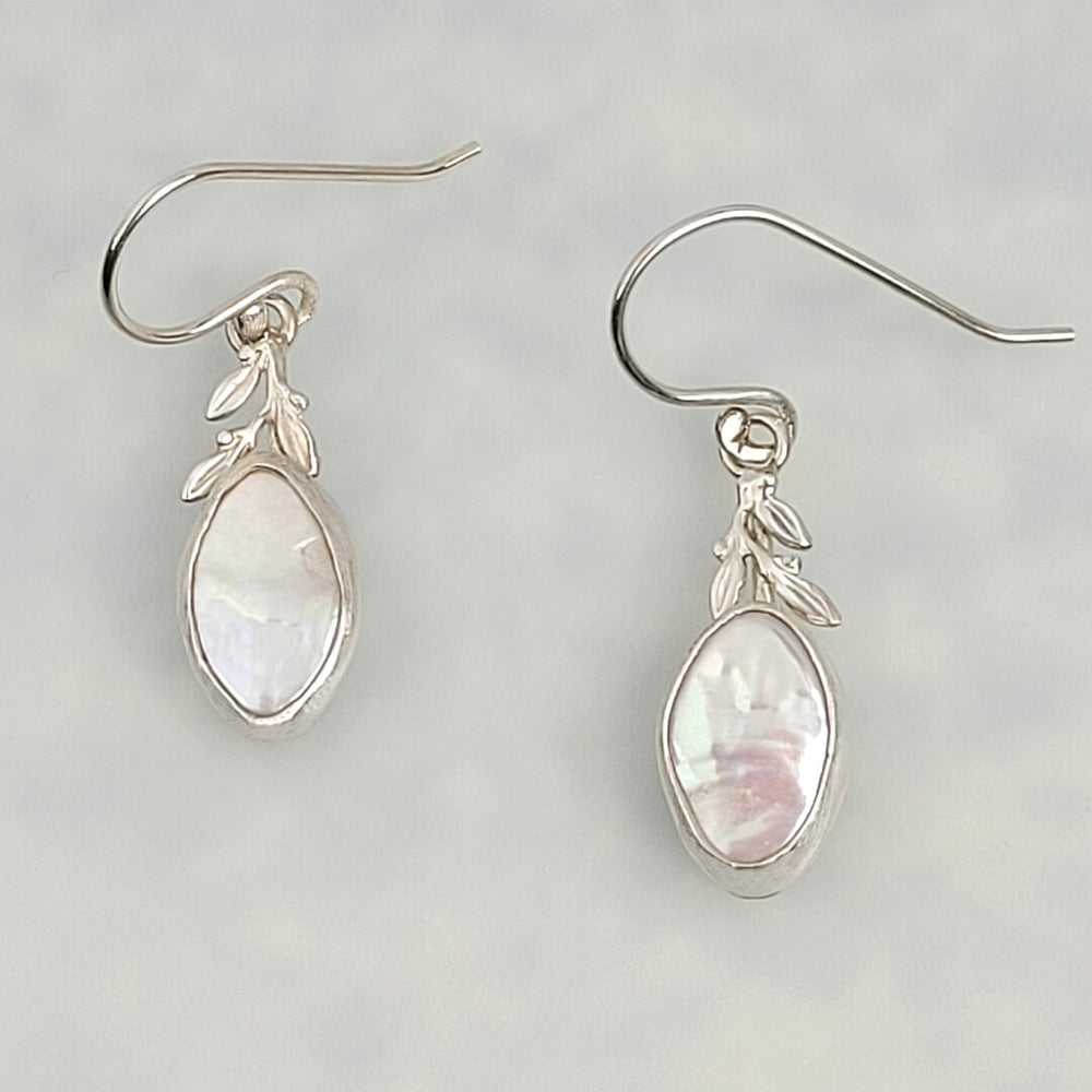 Leaves and Pearl Drop Earrings in Sterling Silver