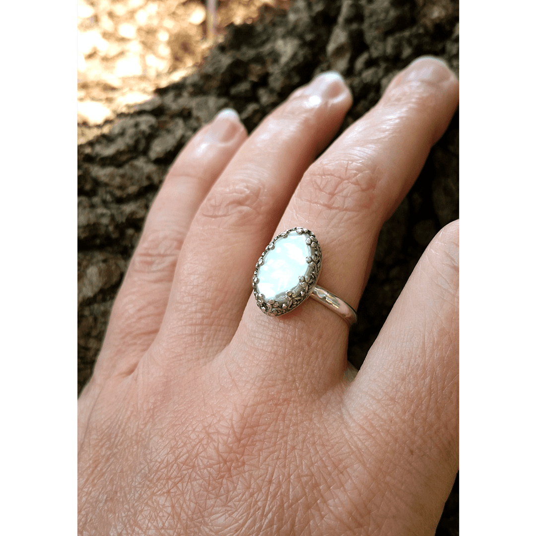 unique petal pearl cocktail ring in sterling silver