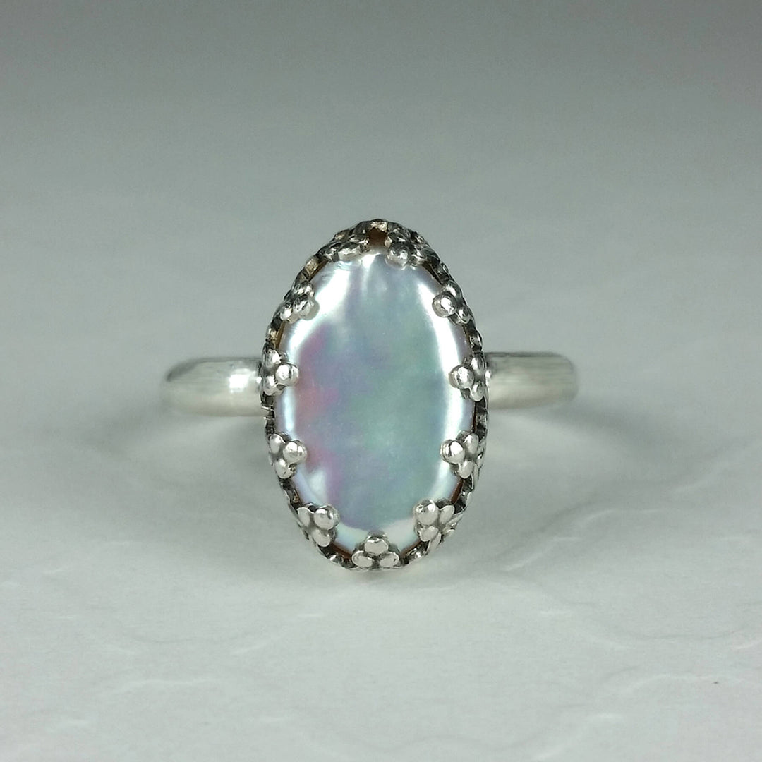unique petal pearl cocktail ring in sterling silver