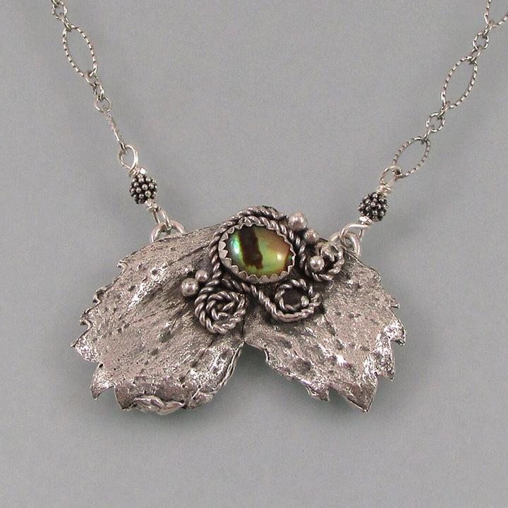 real double leaf necklace with abalone