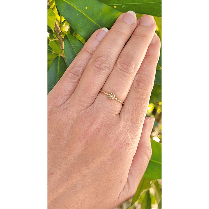 14kt Gold Flower Bud Rose Cut Diamond Ring on model