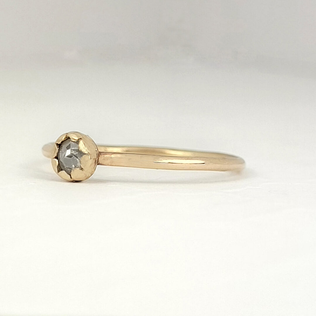 14kt Gold Flower Bud Rose Cut Diamond Ring 