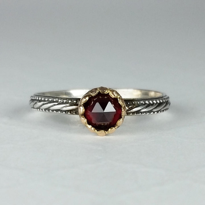 Rose Cut Garnet Ring with 14kt Gold Bezel