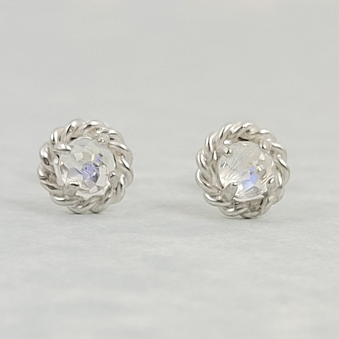 rainbow moonstone stud earrings sterling silver