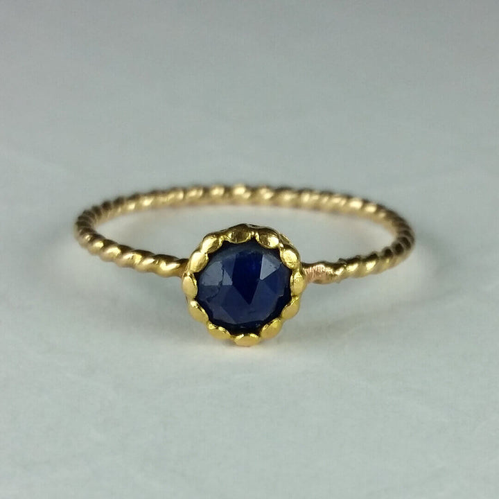 rose cut blue sapphire ring in 14kt gold