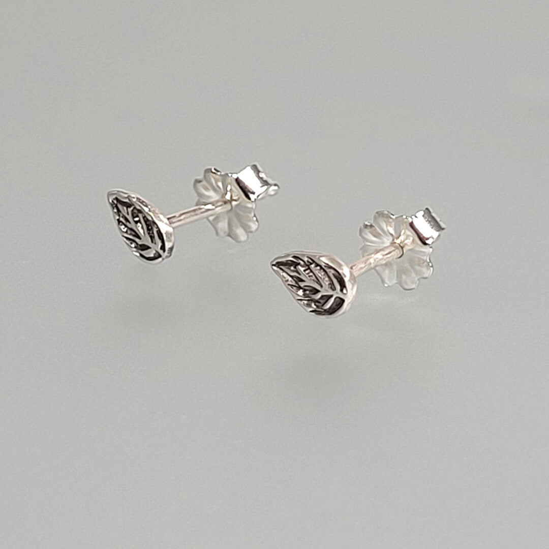 rose leaf post earrings, oxidized sterling silver