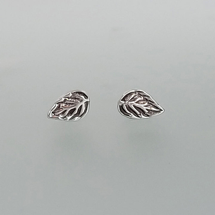 rose leaf stud earrings, oxidized sterling silver