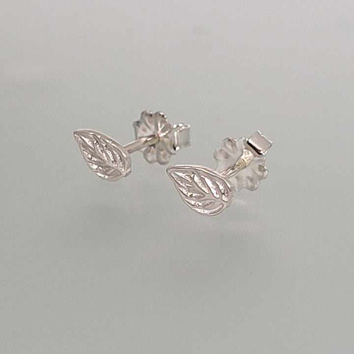 leaf post earrings, bright sterling silver