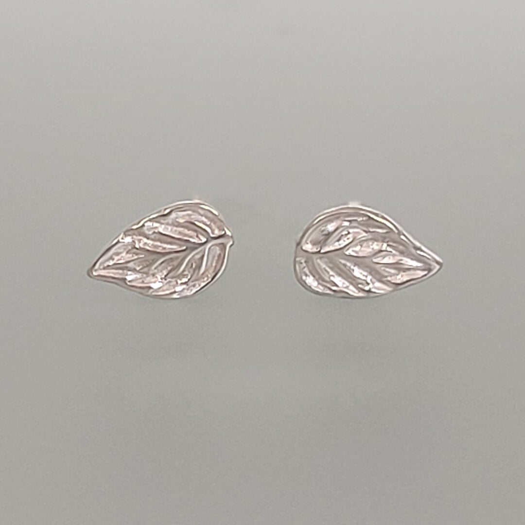 rose leaf stud earrings, bright sterling silver