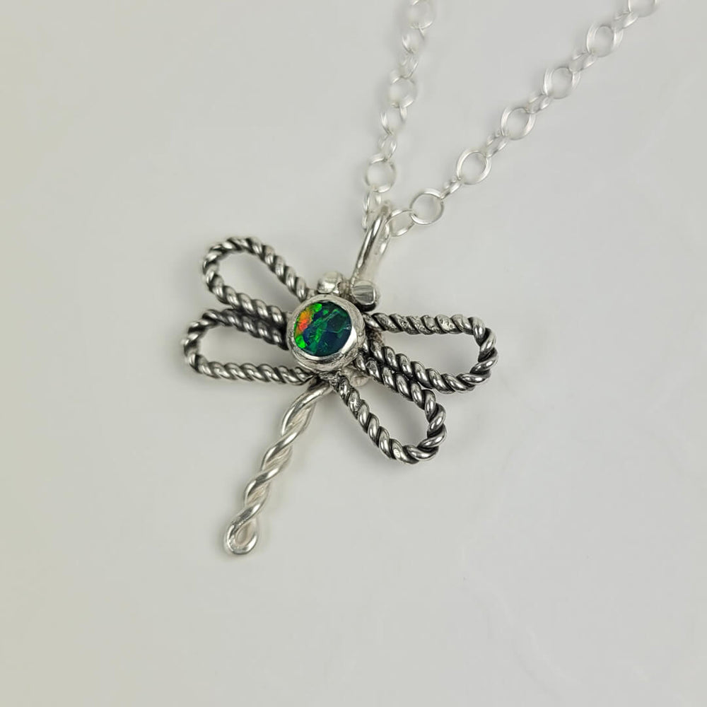 sterling silver dragonfly necklace with opal