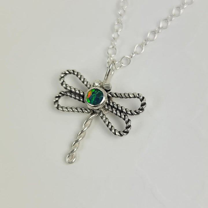 sterling silver dragonfly necklace with opal