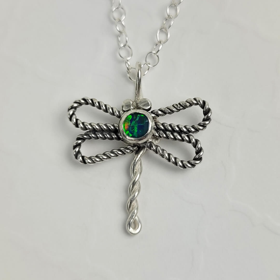 sterling silver dragonfly necklace with opal