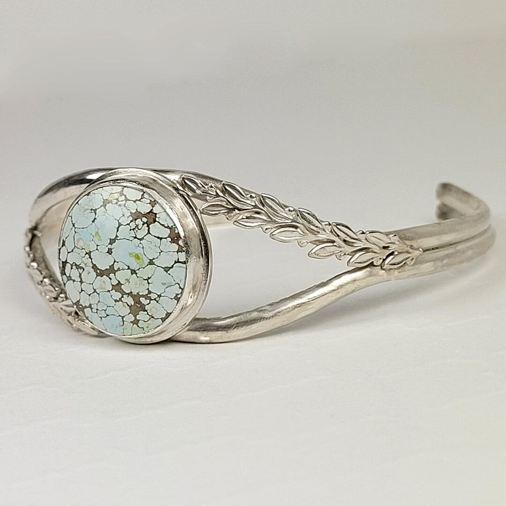 sterling silver turquoise cuff bracelet with leaves