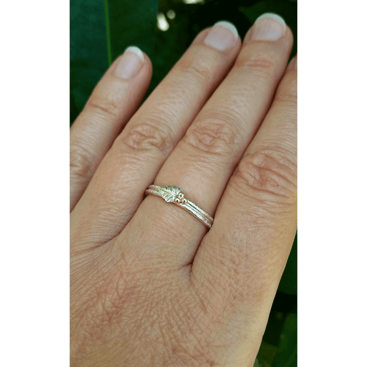 Twig and Leaf Ring with 14kt Gold Berries in Sterling Silver