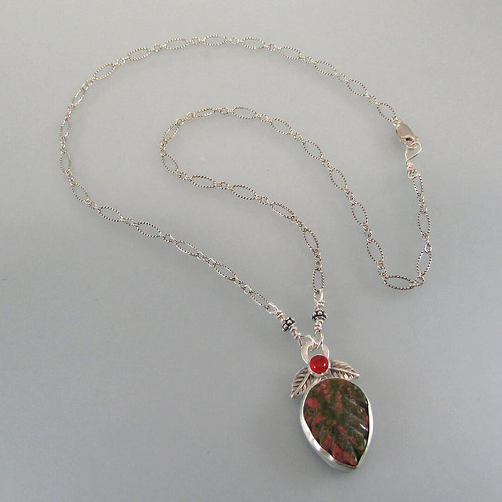 Sterling Silver falling leaf necklace with unakite