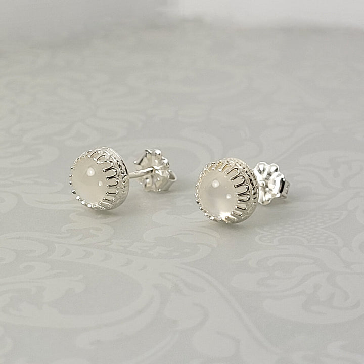 vintage style white moonstone stud earrings