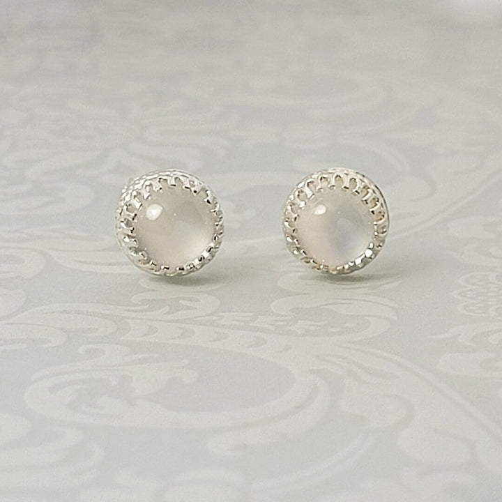 sterling silver white moonstone stud earrings