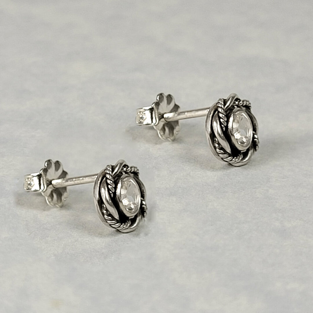 vintage style white topaz stud earrings sterling silver