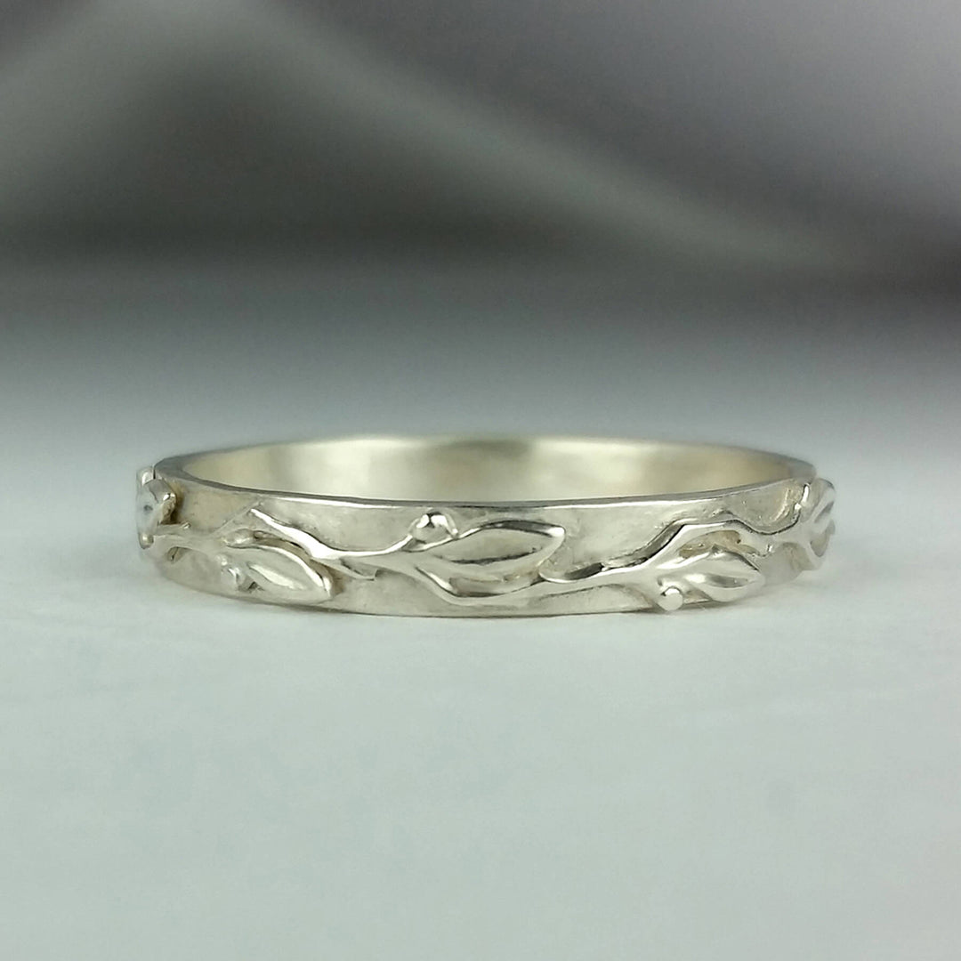 vine and leaf wedding band in sterling silver