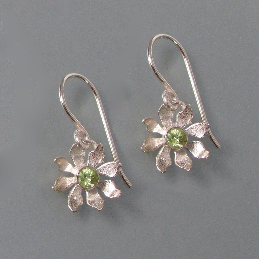 Sterling silver wildflower earrings with faceted perdiot