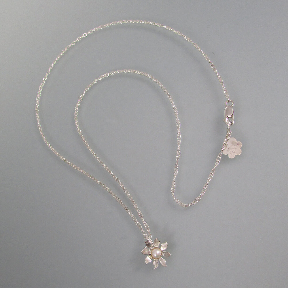 Sterling silver wildflower pendant necklace with pearl